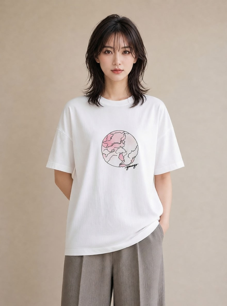 Tシャツ レディース 満月 星空 宇宙 イラスト シンプル 旅行 母娘コーデ 白T