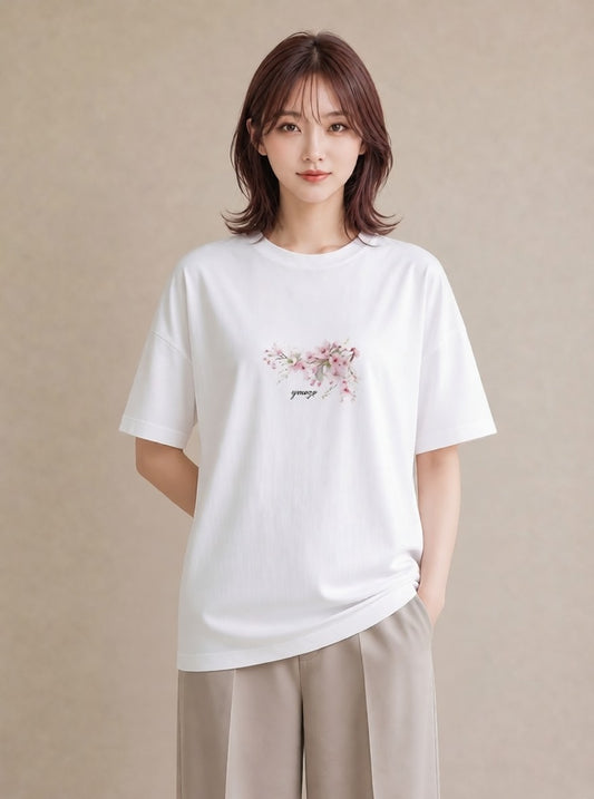 半袖Tシャツ レディース さくら 桜 サクラ 花 花柄 イラスト アート風 友達ギフト 部屋着 白T