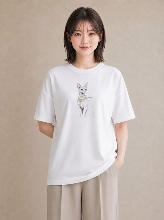 グラフィックTシャツ レディース スフィンクス 猫 ねこ イラスト 淡色 レイヤード 友達ギフト 白T