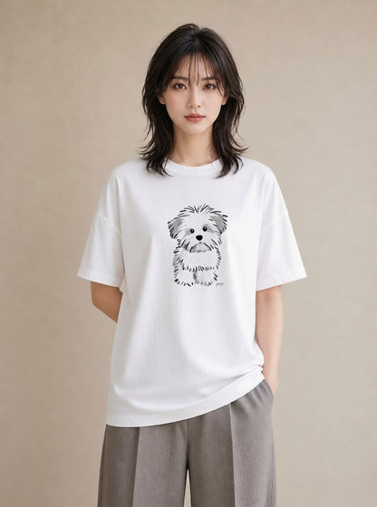 プリントTシャツ レディース ビションフリーゼ 犬 いぬ イラスト 休日コーデ 親子 20代 白T
