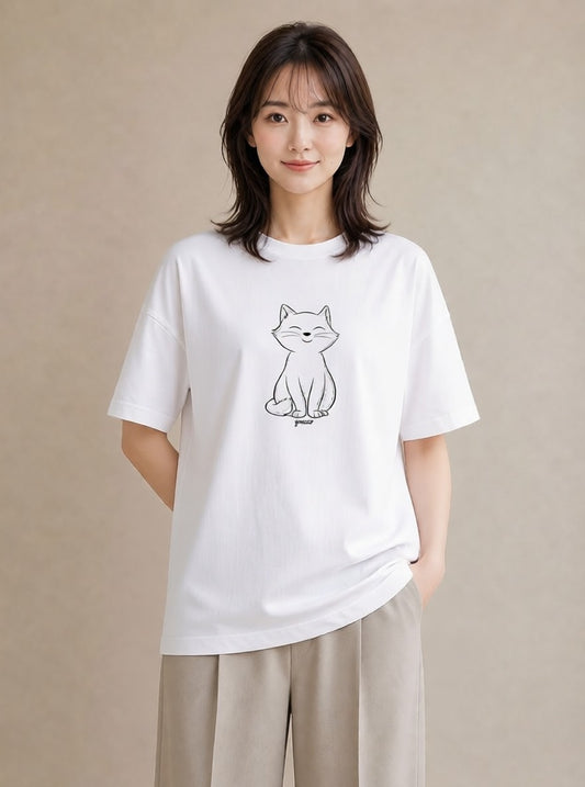 Tシャツ レディース 猫 ねこ ネコ イラスト ゆるコーデ 夏コーデ 通学 白T