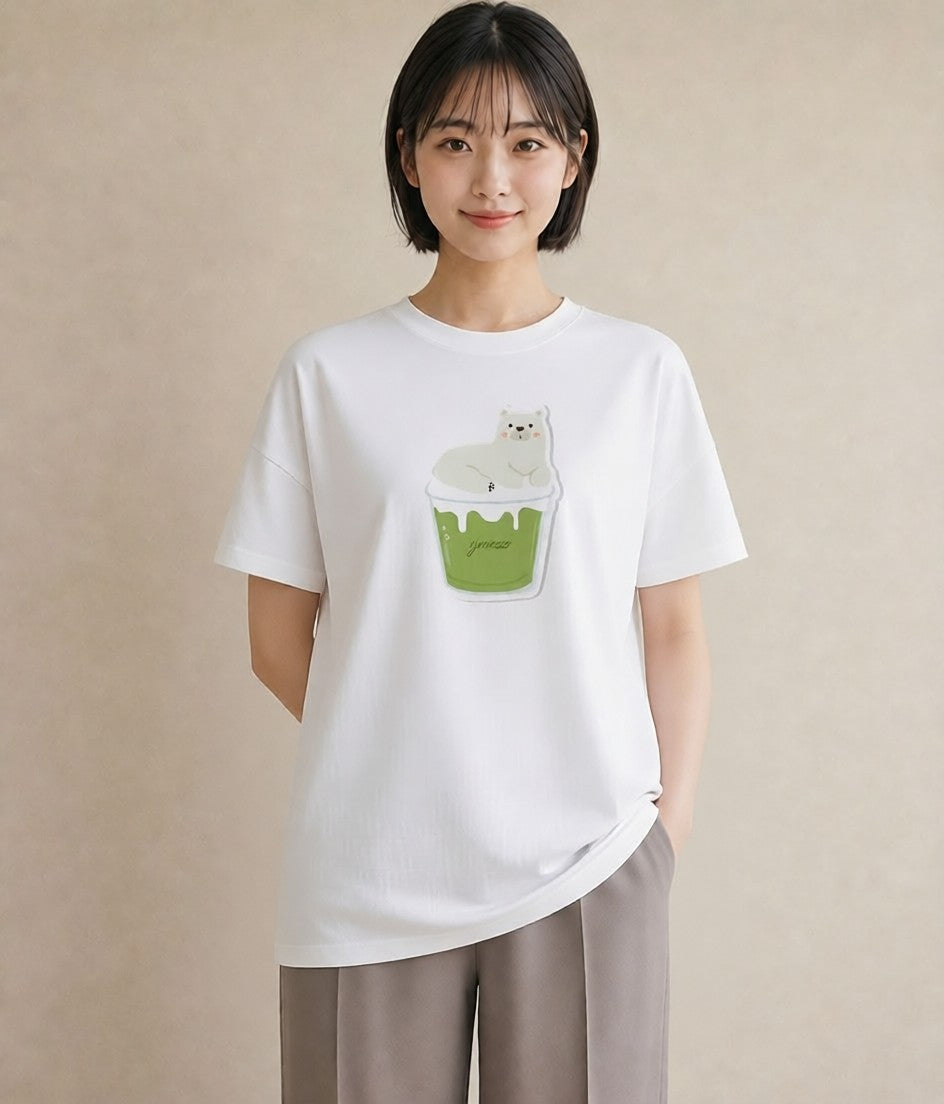 半袖Tシャツ レディース パフェ 食べ物 フード イラスト 休日コーデ ビーチ デイリーウェア 白T