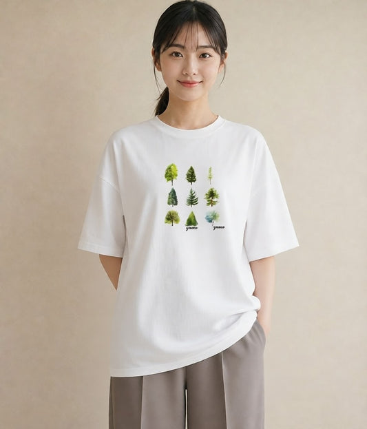 半袖Tシャツ レディース 木 植物 ボタニカル イラスト レトロ デイリーウェア 休日 白T