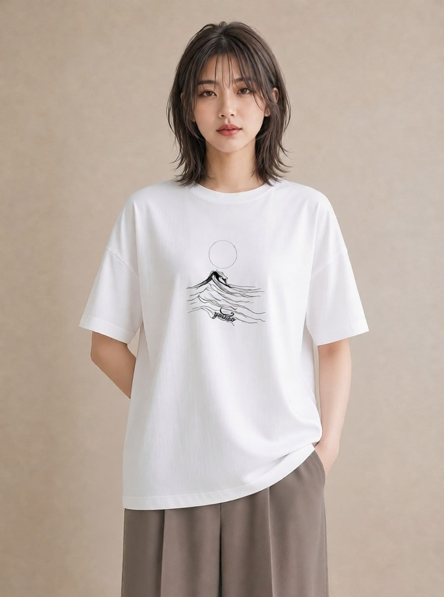 グラフィックTシャツ レディース 海 リゾート 夏 イラスト アート風 親子 20代 白T