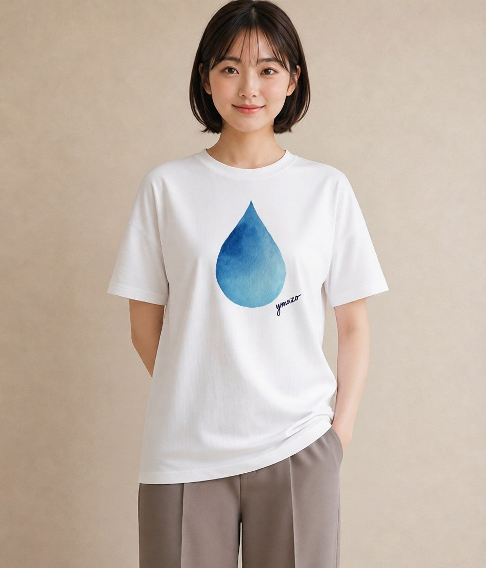 デザインTシャツ レディース 傘 水たまり 雨 ナチュラル アンティーク イラスト 北欧風 ギフト 母の日 白T