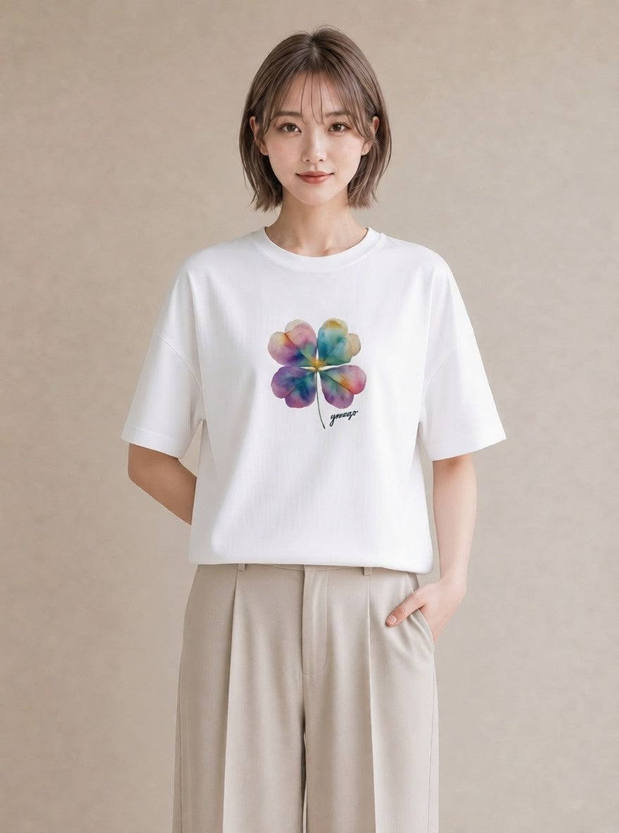 Tシャツ レディース パンジー 花 花柄 イラスト こなれ感 敬老の日 ホワイトデー 白T
