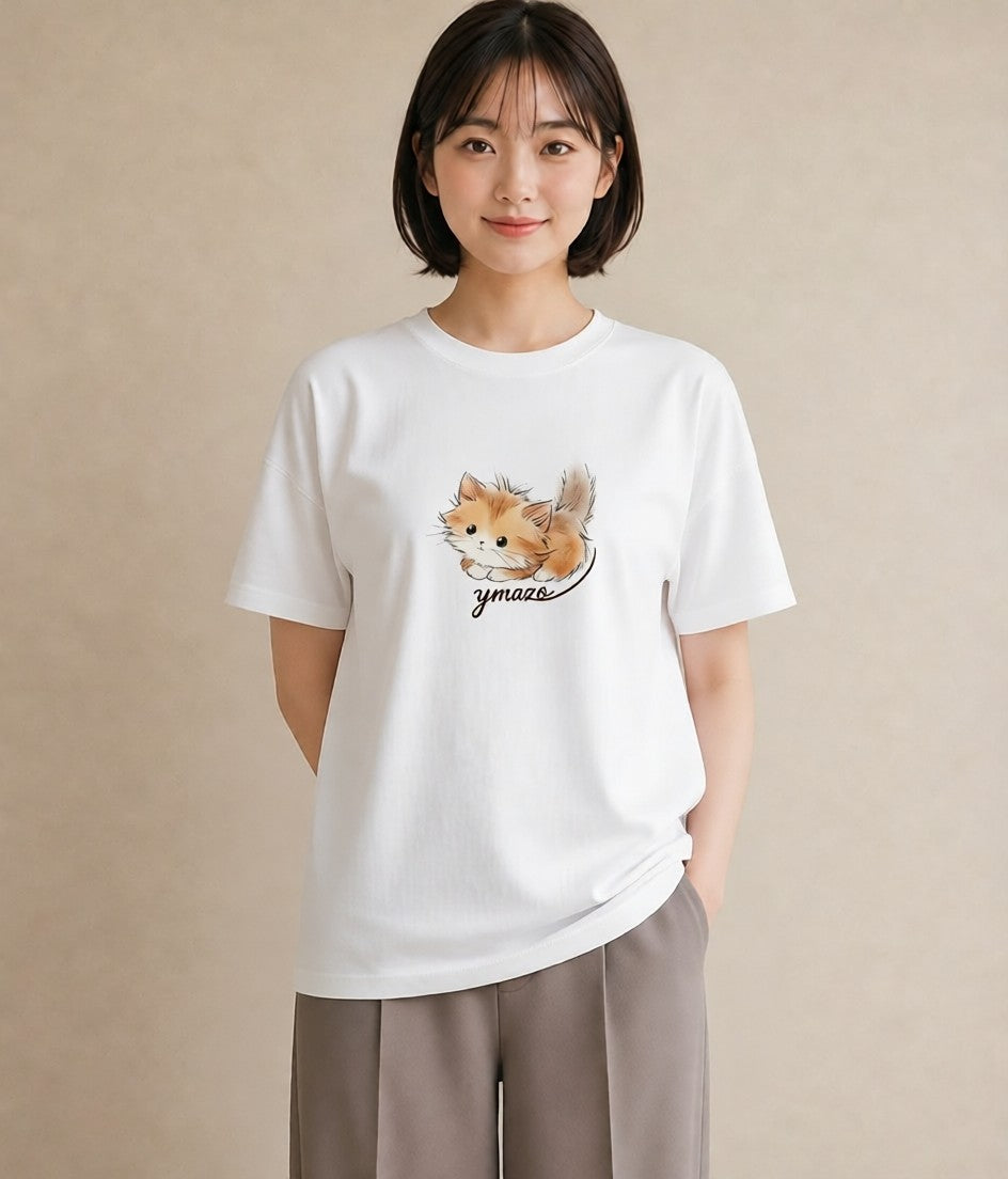 デザインTシャツ レディース マンチカン 猫 ねこ イラスト ポップ 誕生日プレゼント 綿100 白T