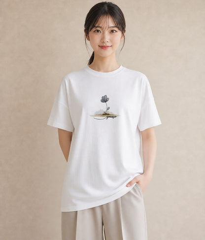 Tシャツ レディース 青の水彩 風景 ブルー ナチュラル アンティーク イラスト カフェ巡り 女子会 白T