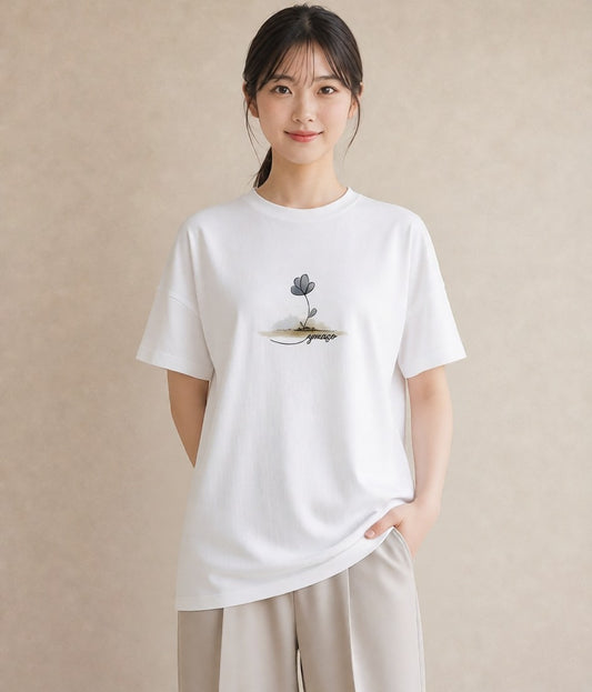 Tシャツ レディース 青の水彩 風景 ブルー ナチュラル アンティーク イラスト カフェ巡り 女子会 白T