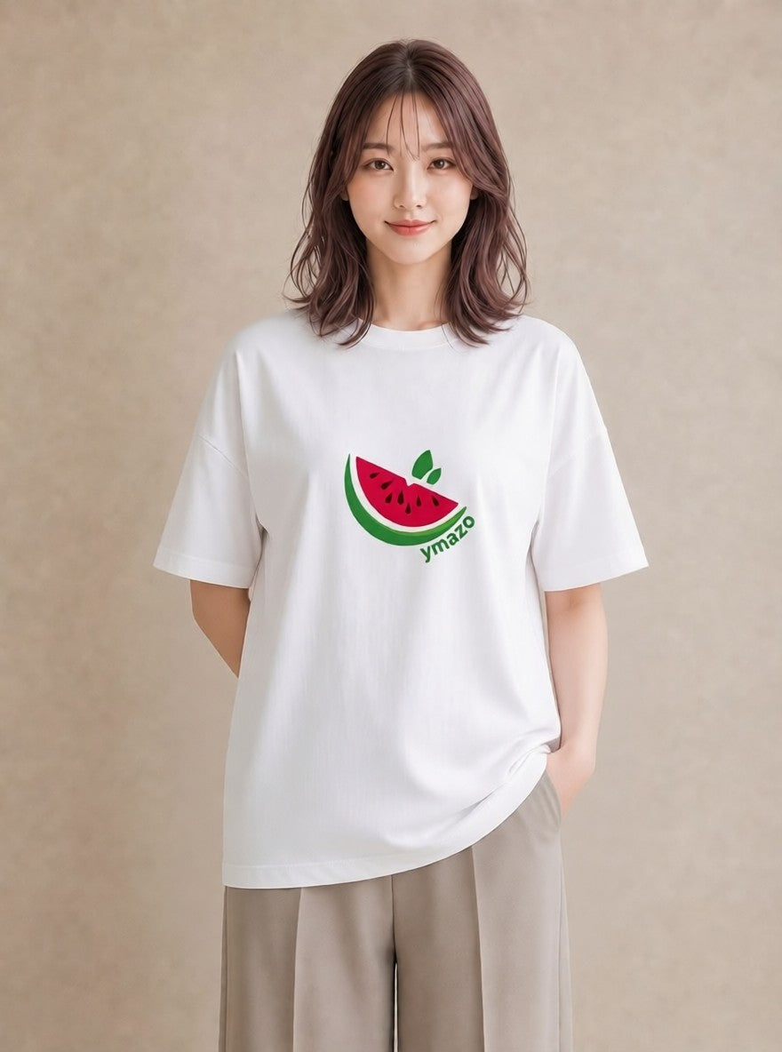 プリントTシャツ レディース すいか 食べ物 フード イラスト ヴィンテージ風 ママ カフェ服 白T