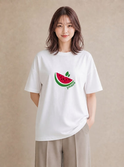 プリントTシャツ レディース すいか 食べ物 フード イラスト ヴィンテージ風 ママ カフェ服 白T