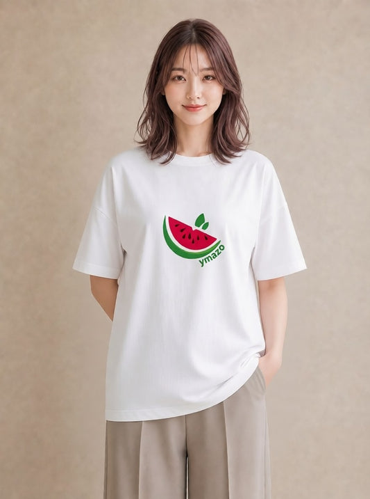 プリントTシャツ レディース すいか 食べ物 フード イラスト ヴィンテージ風 ママ カフェ服 白T