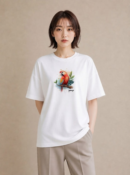 半袖Tシャツ レディース セキセイインコ ペット 動物 イラスト 抜け感 ホワイトデー 春服 白T