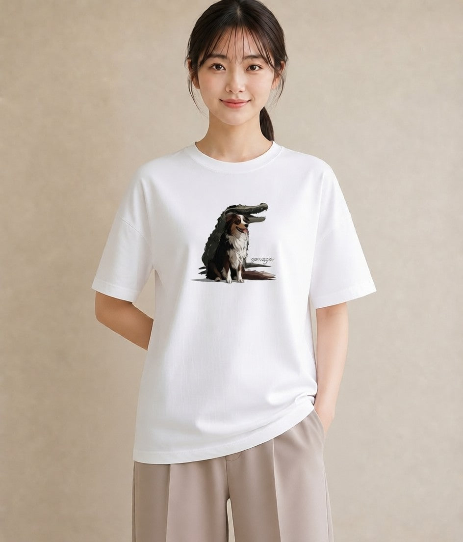 Tシャツ レディース ボーダーコリー 犬 いぬ イラスト フェミニン 通勤 在宅 白T