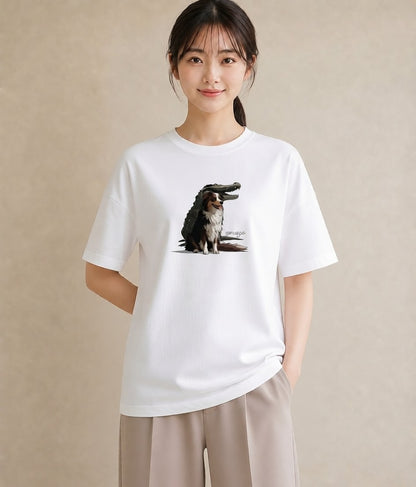 Tシャツ レディース ボーダーコリー 犬 いぬ イラスト フェミニン 通勤 在宅 白T