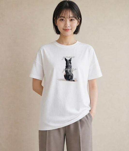 半袖Tシャツ レディース おすわり猫 猫 ねこ イラスト 普段使い 通勤 在宅 白T