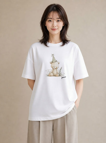 プリントTシャツ レディース くま クマ ベア 動物 アニマル イラスト ユニーク カジュアルコーデ 買い物 白T