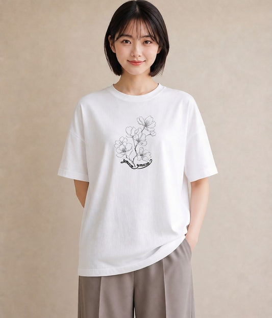 半袖Tシャツ レディース さくら 桜 桜の枝 イラスト ユニーク 公園 ママ 白T