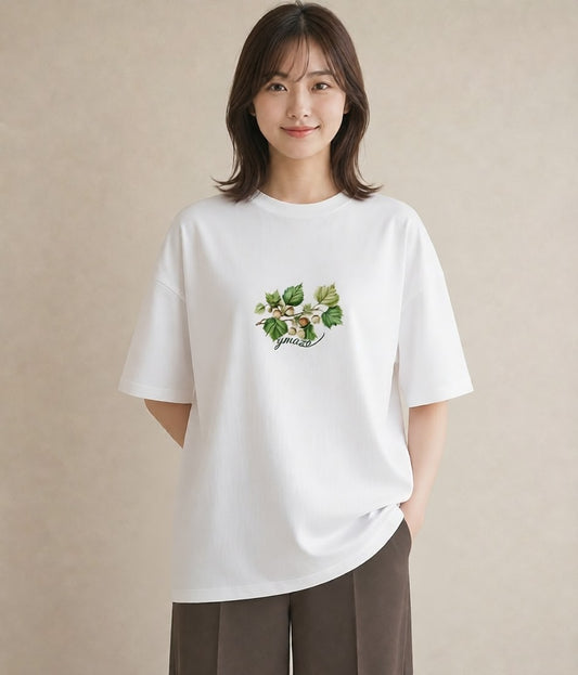 プリントTシャツ レディース 実り 植物 ボタニカル イラスト 韓国風 夏コーデ 通学 白T