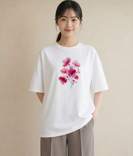 グラフィックTシャツ レディース 梅 花 花柄 イラスト ガーリー 女性 旅行用 白T