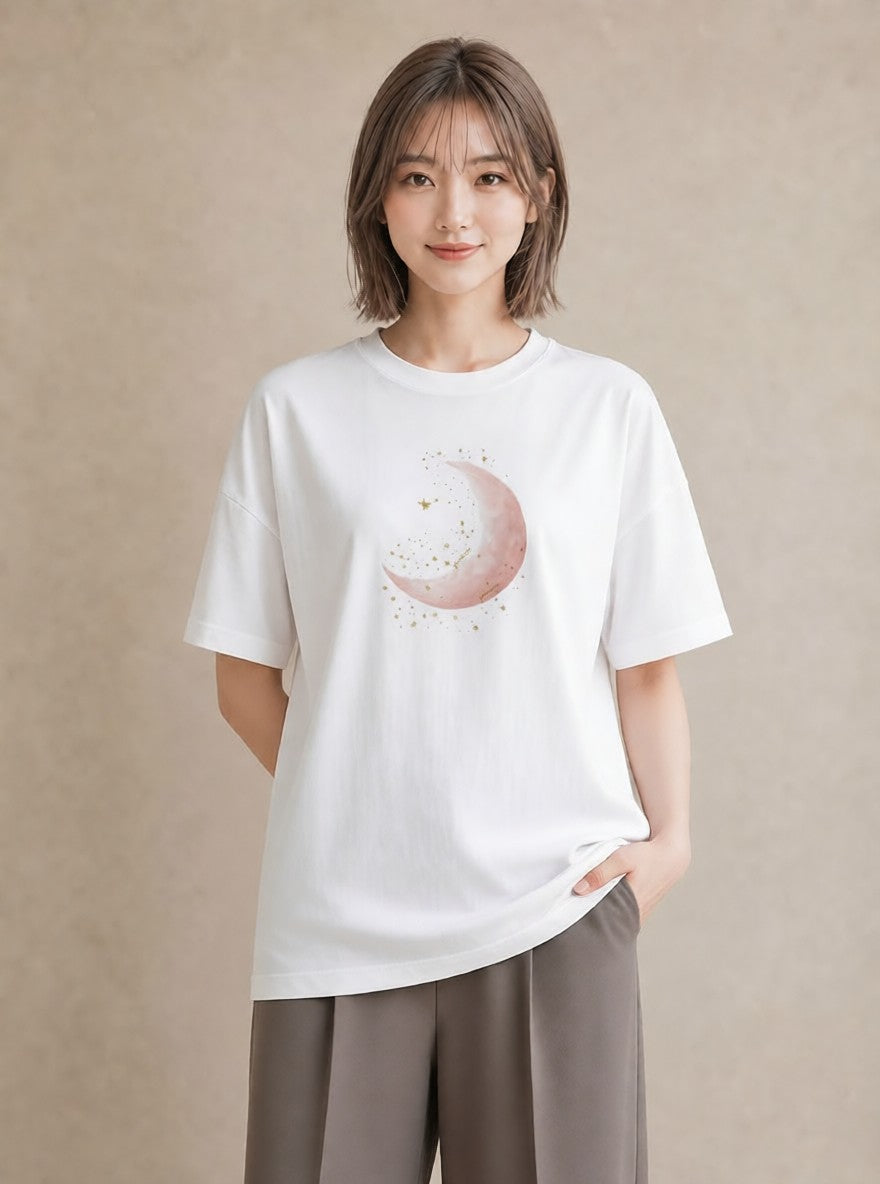 Tシャツ レディース 星空 宇宙 イラスト 可愛い ペアコーデ 秋コーデ 白T