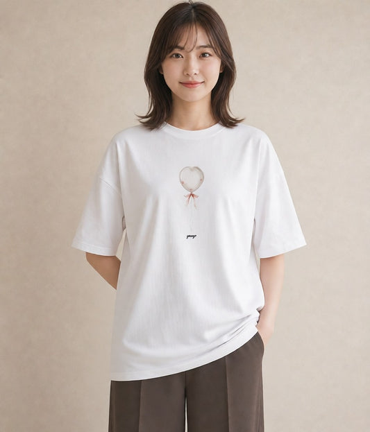 半袖Tシャツ レディース 紙風船 和紙 ナチュラル アンティーク イラスト モード 旅行用 海 白T