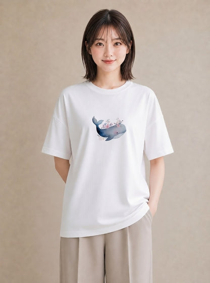 半袖Tシャツ レディース イルカ 海の生き物 海 イラスト 韓国風 夏コーデ 通学 白T