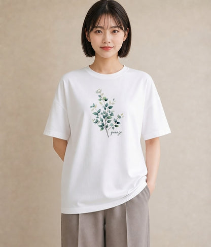 デザインTシャツ レディース 葉っぱ 植物 ボタニカル イラスト ニュアンス ビーチ デイリーウェア 白T