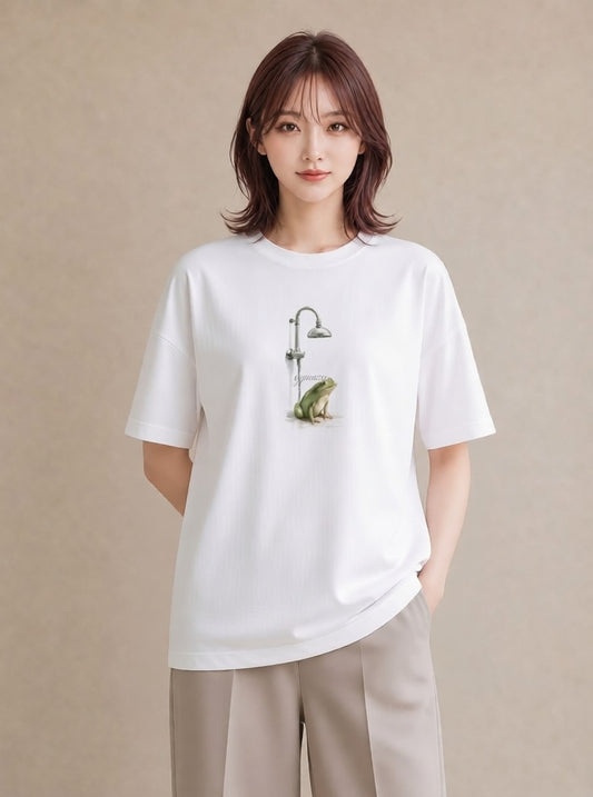 Tシャツ レディース カエル ペット 動物 イラスト ボタニカル 自分用 ルームウェア 白T