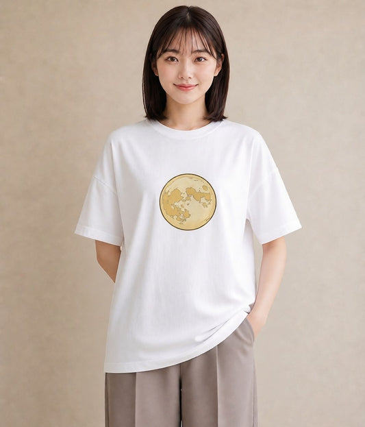 半袖Tシャツ レディース 満月 星空 宇宙 イラスト ユニーク 散歩 お出かけ 白T