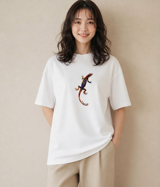 デザインTシャツ レディース レオパ ペット 動物 イラスト 上品 女性 旅行用 白T