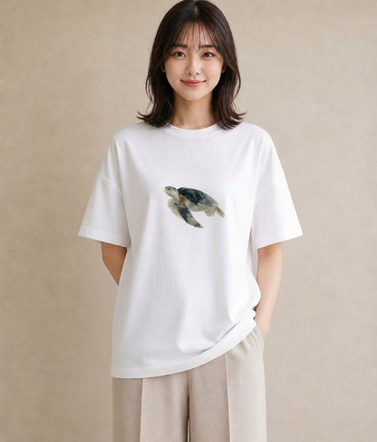 デザインTシャツ レディース ゼニガメ ペット 動物 イラスト ゆるかわ 部屋着 女性向けギフト 白T