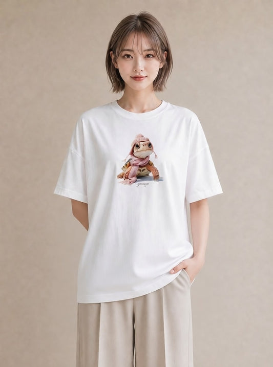 プリントTシャツ レディース カメ ペット 動物 イラスト シック ビーチ デイリーウェア 白T