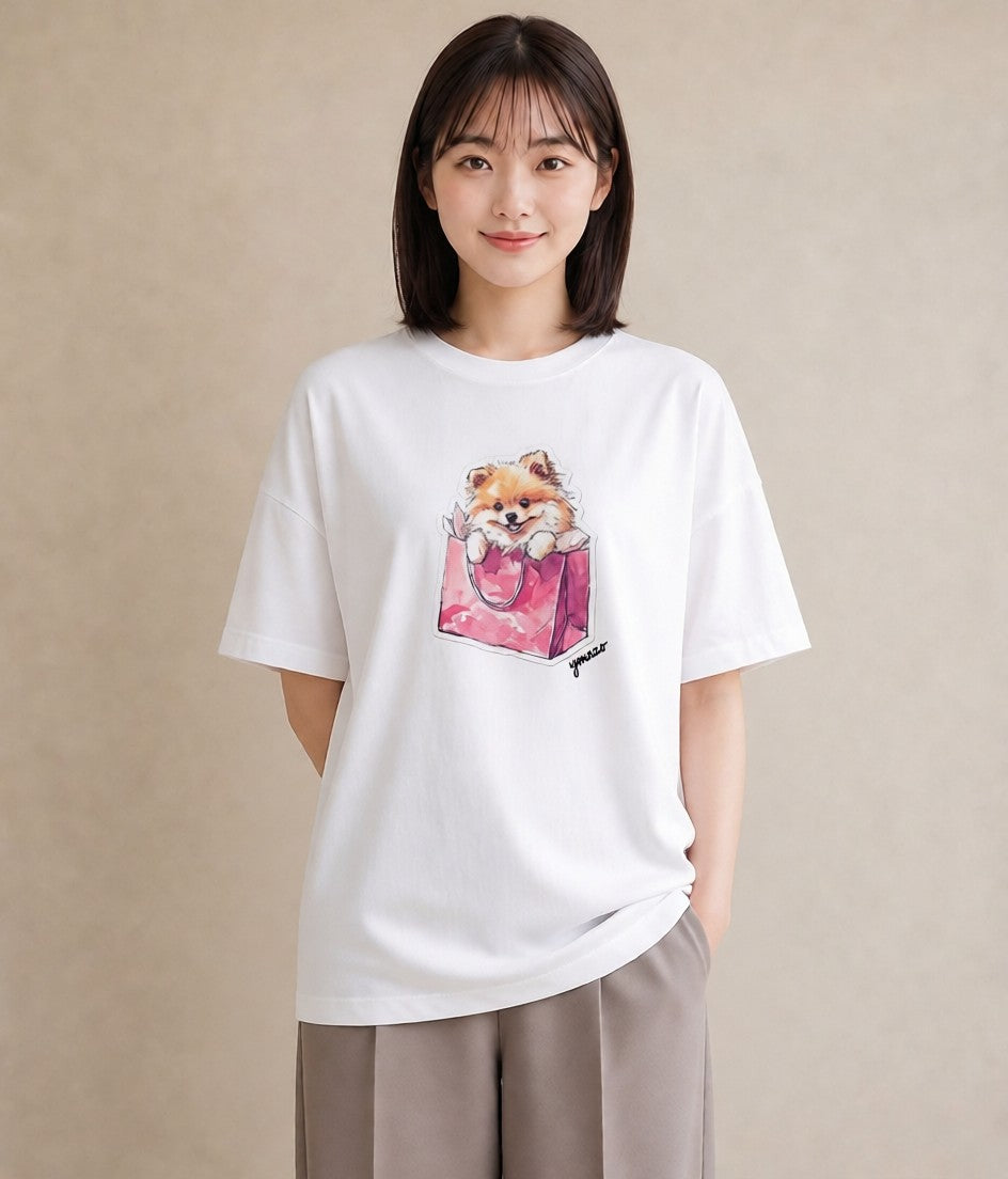 Tシャツ レディース ポメラニアン ポメ 犬 いぬ イラスト ヴィンテージ風 お揃い 親子 白T