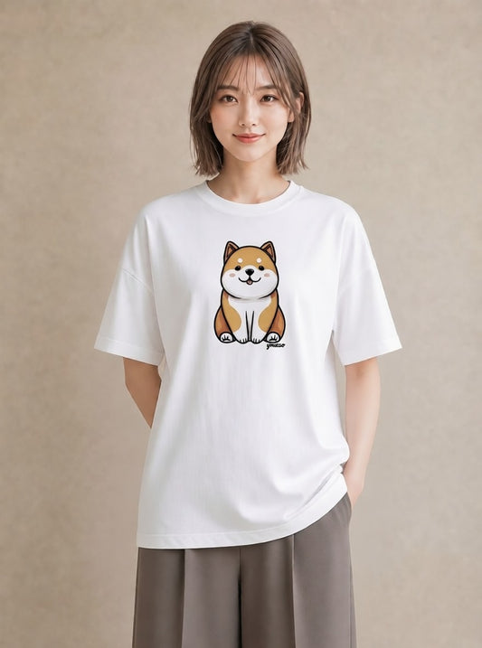 半袖Tシャツ レディース 柴犬 しばいぬ 犬 いぬ イラスト レトロ デイリーウェア 休日 白T