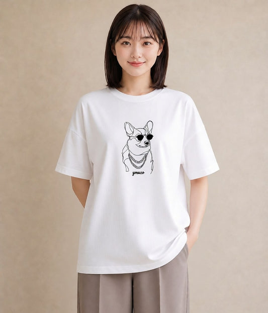 プリントTシャツ レディース 犬 いぬ わんこ イラスト 公園 ママ 白T