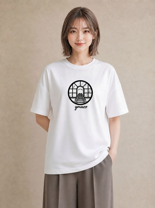 Tシャツ レディース 駅のホーム ローカル線 駅 ナチュラル アンティーク イラスト ゆるかわ 買い物 夏コーデ 白T