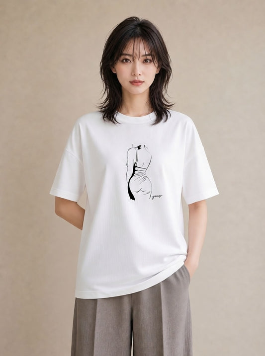 半袖Tシャツ レディース 女の子 ガール 後ろ姿 イラスト 上品 春コーデ 姉妹 白T