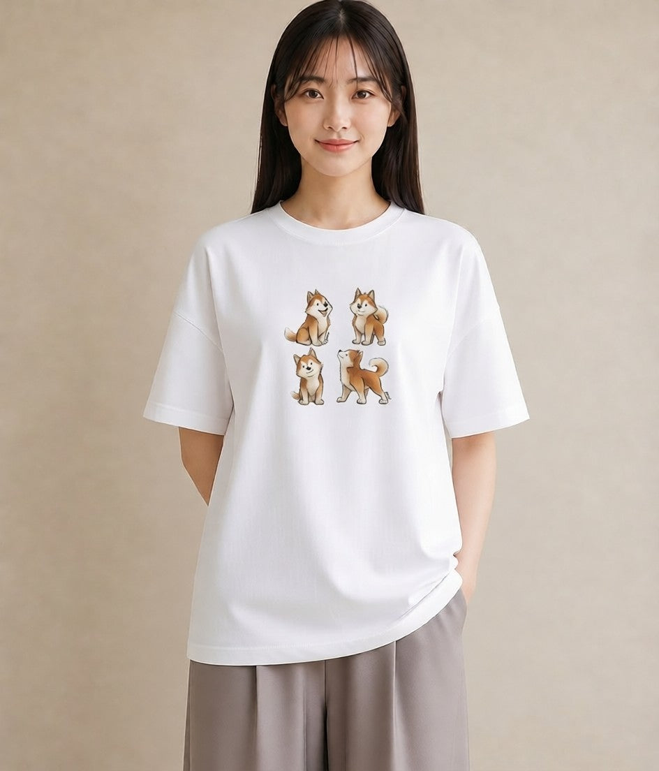 Tシャツ レディース サモエド 犬 いぬ イラスト フェミニン クリスマス 旅行 白T