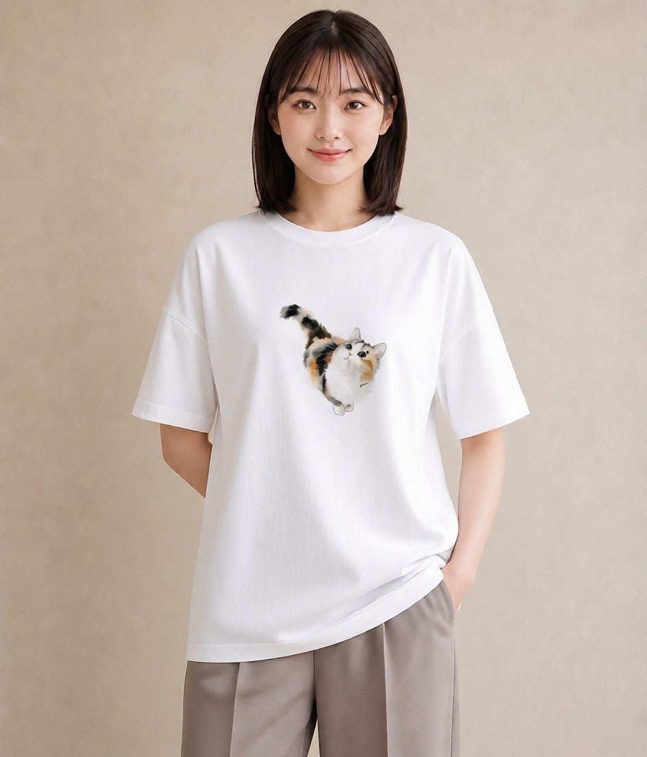 Tシャツ レディース アビシニアン 猫 ねこ イラスト 水彩風 春服 ミセス 白T