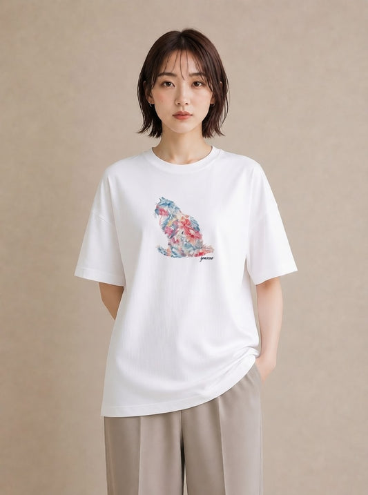 デザインTシャツ レディース ラグドール 猫 ねこ イラスト お洒落 買い物 夏コーデ 白T