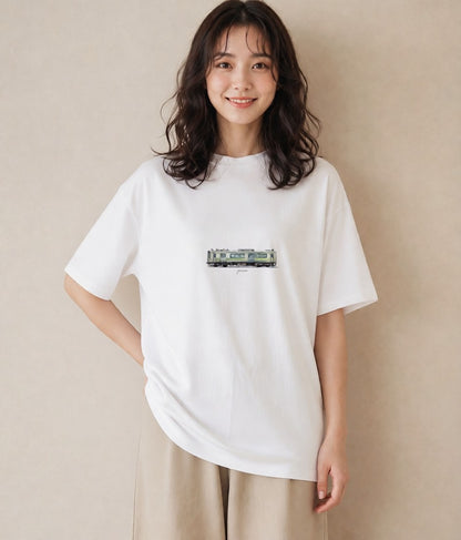 Tシャツ レディース 駅のホーム ローカル線 駅 ナチュラル アンティーク イラスト 線画 誕生日プレゼント 綿100 白T