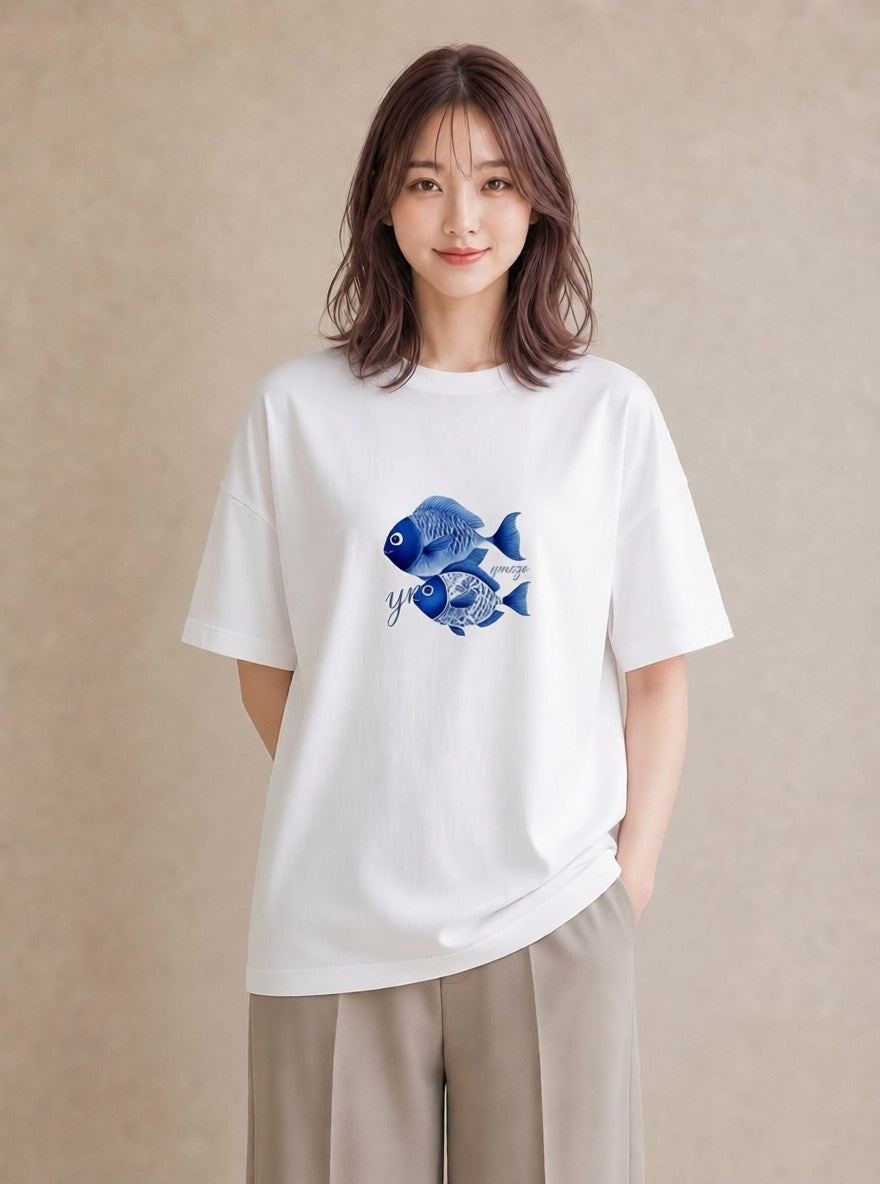 プリントTシャツ レディース 熱帯魚 ペット 動物 イラスト 普段使い 姉妹 送別ギフト 白T