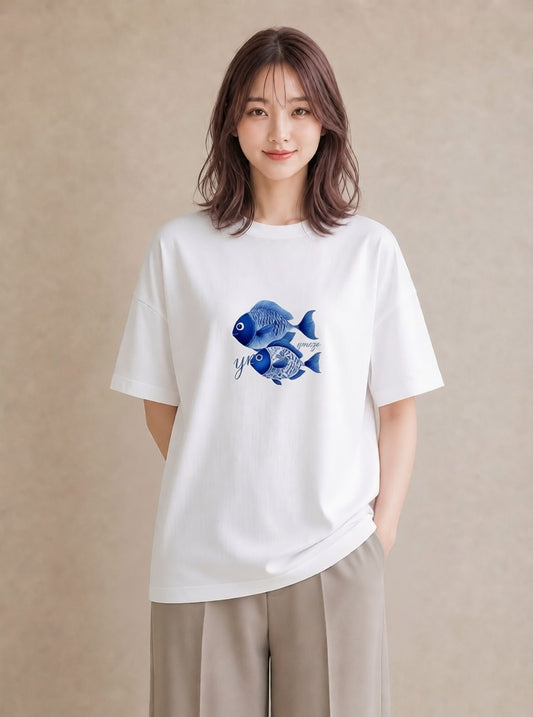 プリントTシャツ レディース 熱帯魚 ペット 動物 イラスト 普段使い 姉妹 送別ギフト 白T