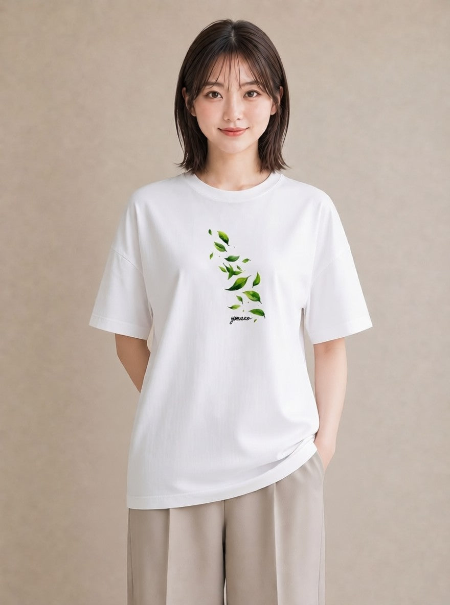 プリントTシャツ レディース 新緑 植物 ボタニカル イラスト 休日コーデ 買い物 夏コーデ 白T