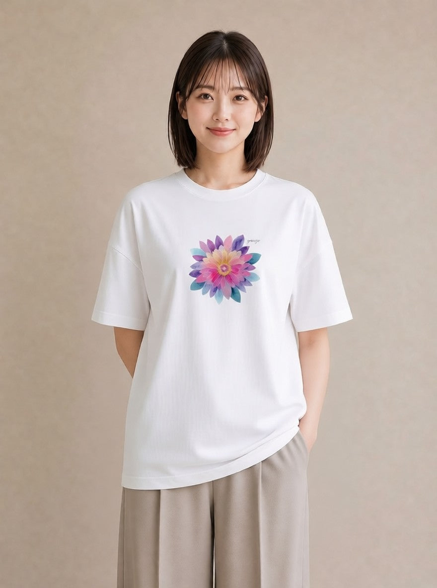 半袖Tシャツ レディース たんぽぽ 花 花柄 イラスト ラフ 春コーデ 姉妹 白T