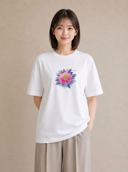 半袖Tシャツ レディース たんぽぽ 花 花柄 イラスト ラフ 春コーデ 姉妹 白T