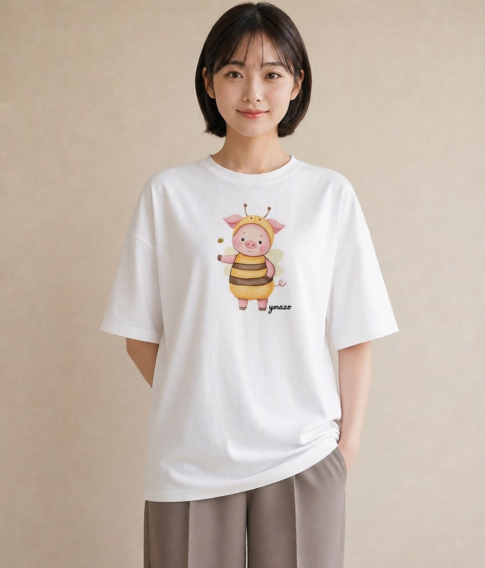 グラフィックTシャツ レディース ハニー 食べ物 フード イラスト 抜け感 旅行 母娘コーデ 白T
