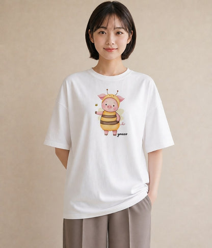 グラフィックTシャツ レディース ハニー 食べ物 フード イラスト 抜け感 旅行 母娘コーデ 白T