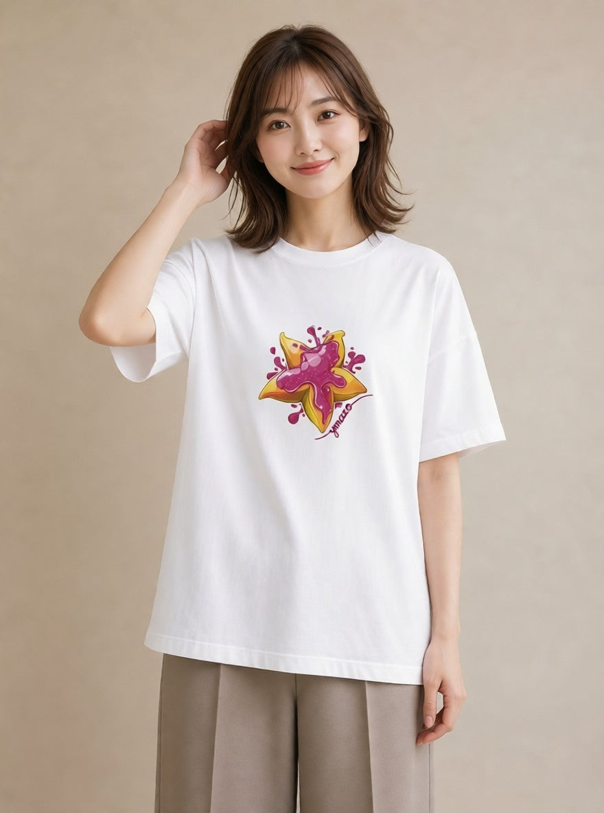 プリントTシャツ レディース ショートケーキ 食べ物 フード イラスト 線画 お出かけ 普段着 白T